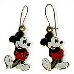 Vintage Mickey Mouse Earrings Enamel Dangle Walt Disney Productions Gold Tone